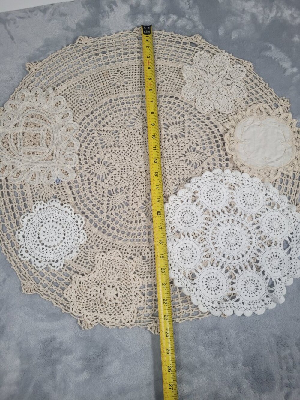 Vintage Crocheted Lace Doily Lot, Assorted Sizes 7 Piece Set Cream White - Picture 9 of 9
